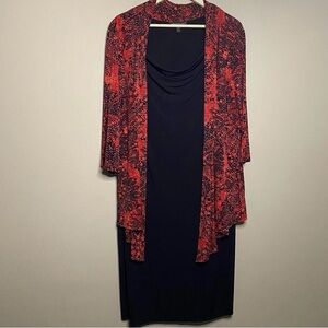 Connected Apparel Open Front Jacket Dress 20W Red Black Cowl Neck Office Church